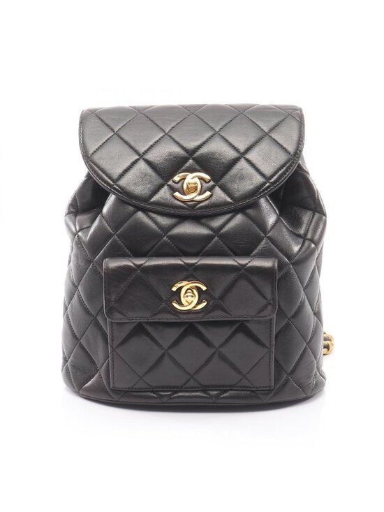 Chanel Backpack Quilted Black Lambskin Double Turnlock Chain main image 6